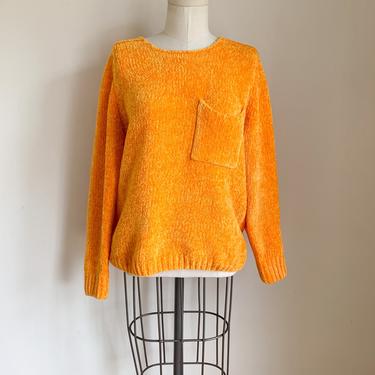 Vintage 1980s Tangerine Chenille Sweater / M 