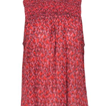 Joie - Red &amp; Pink Patterned Silk Mock Neck Sleeveless Top Sz M