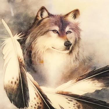 Original Vintage Watercolor Wolf Art Work by Art Menchengo "Tracks" Ready to Hang, Antique American Indian Eagle ArtWork 59 by LeChalet