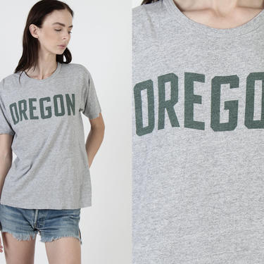 Oregon College T Shirt / Champion Blue Bar Heather Grey Tee / 70s Mens Womens Track T Shirt / Soft Cotton Shirt Size M 