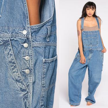 90s Overalls Pants Bibs 1990s Denim Pants Jean Dungarees Long Grunge Blue Vintage Carpenter Boyfriend Faded Glory Extra Large xl 