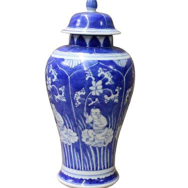 Chinese Blue White Porcelain People Theme Urn Jar Container cs3601E 