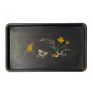 Chinese Rectangular Mother of Pearl Flower Birds Theme Wood Tray ws1878E 