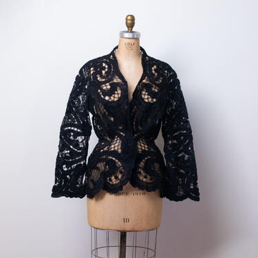 Vintage Thierry Mugler Jacket / 1990 Black Mesh Lace Blazer 