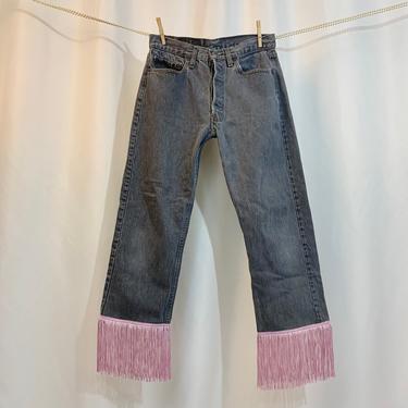Upcycled Levi’s 501 fringe jeans 