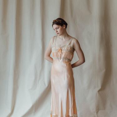 Antique c. 1940s baby pink silk and lace slip gown Deco OOAK antique lingerie 