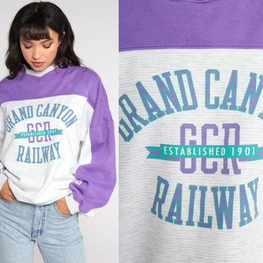 Grand Canyon Sweatshirt Railway Train Shirt Arizona Sweater 90s Graphic Sweatshirt 1990s Vintage Purple Grey Color Block Extra Large xl 