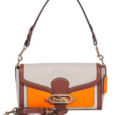 Coach - Beige, Brown & Orange Fabric & Leather Fold-Over Convertible Crossbody