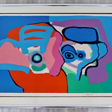 Mid Century Modern Framed Karel Appel Signed A.P. Litho Head Like Clouds 1970s 
