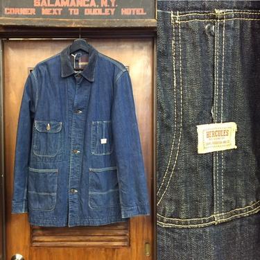 Vintage 1950’s “Hercules” Blanket Lined Denim Work Jacket, Vintage Workwear, Denim Coat, Corduroy Collar, Vintage Clothing 