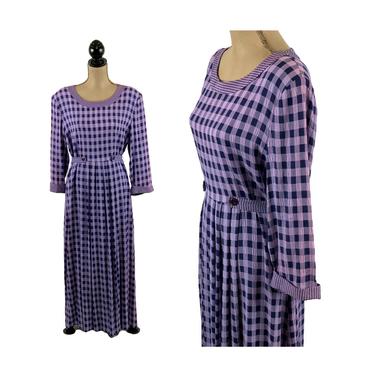 80s 90s Purple Gingham Maxi Dress Large, Long Cottagecore Prairie, Back Button Tie Back, Modest Clothes Women Vintage from S.L. Fashions 