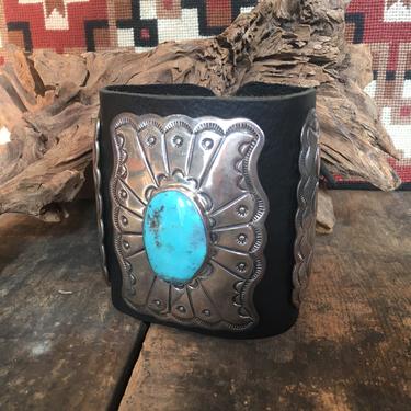 Arrow Protector Vintage Native American Navajo Turquoise Sterling Silver Ketoh Bracelet