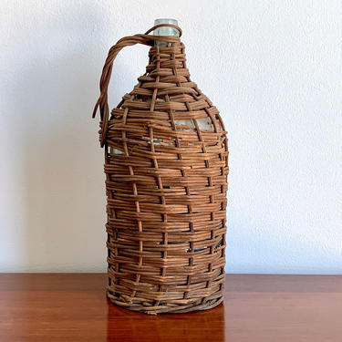 Blown Glass Demijohn - XXL Vintage Hand Blown Woven Wicker Wine Bottle - Glass Wine Jug - Vintage Wicker Jug - Hand Woven Basket Bottle 