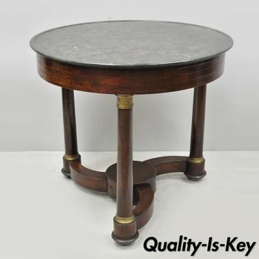 19th C. French Empire Mahogany Round Marble Top Center Table with Brass Ormolu