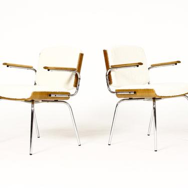 Danish Modern / Mid Century Arm Chairs — Duba Møbelindustri —  Chrome + Oak + Natural Bouclé 