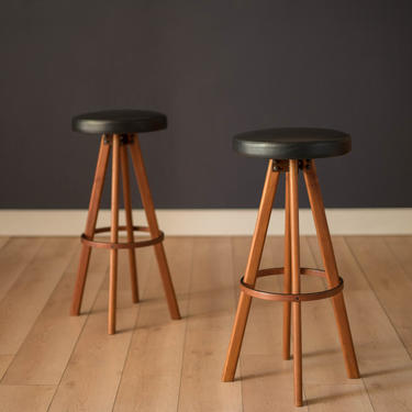 Vintage Pair of Danish Teak Bar & Counter Stools by Hans Olsen for Frem Rojle 