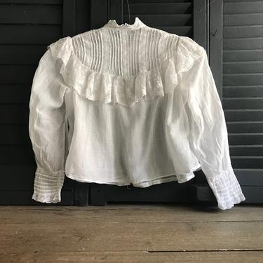 French Edwardian Blouse, White Batiste, Broderie Anglaise, Lace Trim, Period Clothing 