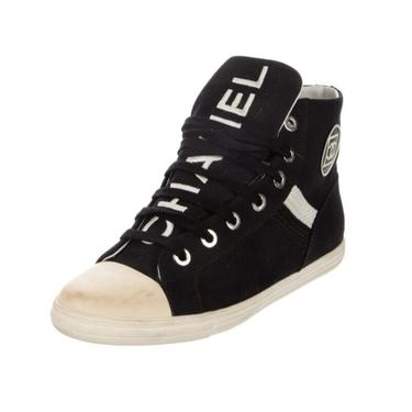 Vintage CHANEL CC Letters Logo Black White High Tops Sneakers Trainers Lace Up Sport Line Shoes Eu 39.5 US 8.5 - 9 