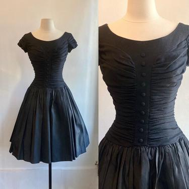 Darling 50s RUCHED WOOL + TAFFETA Party Dress 