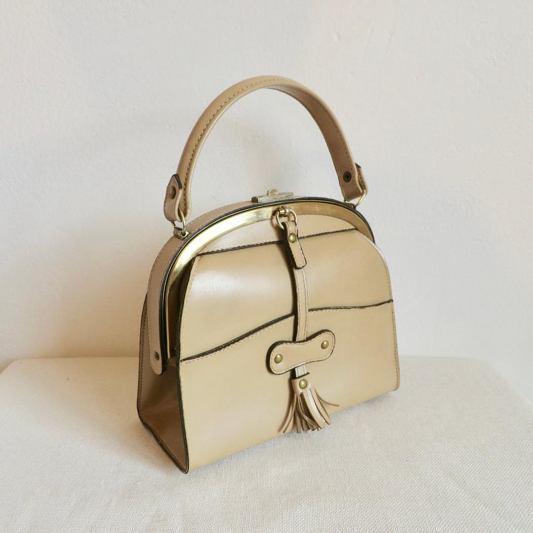 Vintage 1960 s Dofan French Beige Leather Purse Dome Shape Bag Seek Collect Portland OR