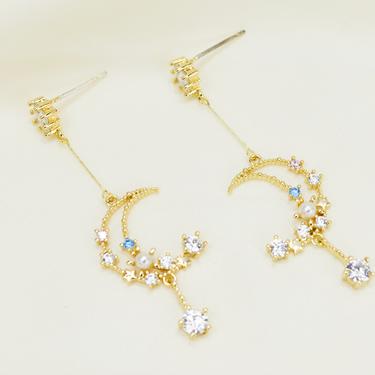 E075 Star &amp; Moon Dangle Earrings - Star And Moon Drop Earrings - Earrings Dangle -Celestial Earrings - Star Dangle Earrings, gift for her 
