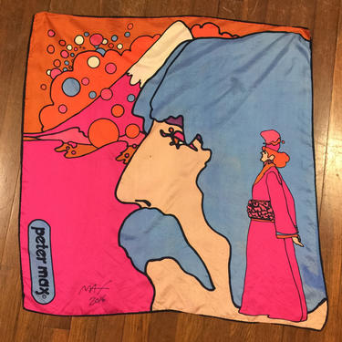 Vintage 1960s 70s Peter Max SIGNED BEATLES Scarf RARE Pop