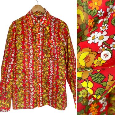 1970s Skyr floral wind shirt - size s-m - vintage skiwear 