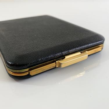 Vintage Mid Century Rogers Cigarette Case Leather Brass Hard Wallet Card Case 