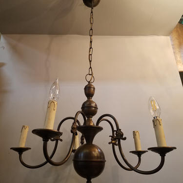 Colonial Revival Chandelier with Antique Finish. 24 x 32