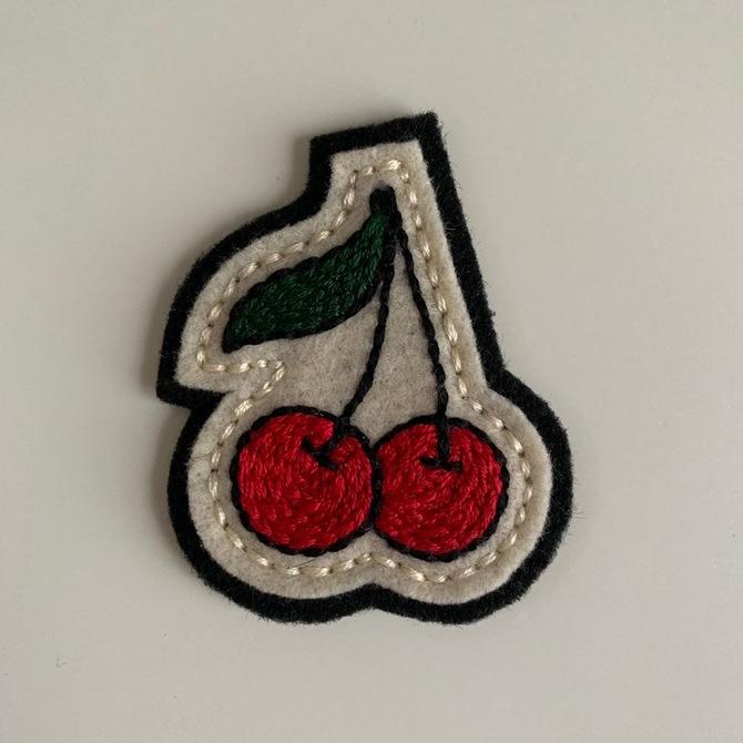 Handmade / hand embroidered black & off white felt patch - two