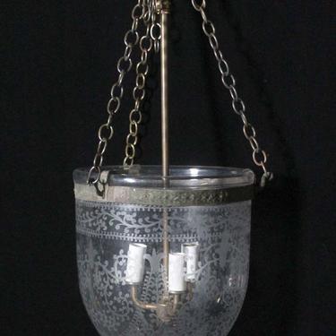 Antique Victorian 9 in. Etched Glass Bell Jar Pendant Light