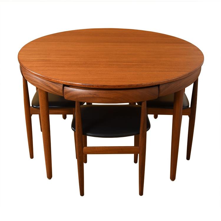 Mid Century Walnut Butterfly Leaf Expanding Round Dining Table + Chair