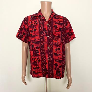 Vintage 1950s Hawaiian Shirt 50s Novelty Print 
