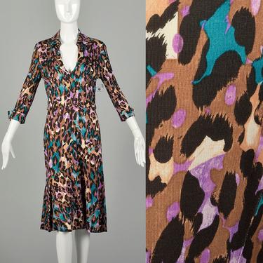 Medium Diane Von Furstenberg Print Dress Silk Jersey Cuffed Sleeves 