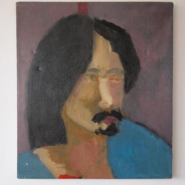 Original Charles Li HIDLEY ABSTRACT Man Portrait PAINTING 18x16&amp;quot; Oil / Canvas, Vintage Mid-Century Modern Art expressionist eames knoll era 