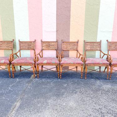 Set of Six Rattan Alligator Dining Chairs