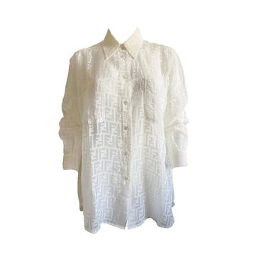 Fendi White Monogram Sheer Button Down