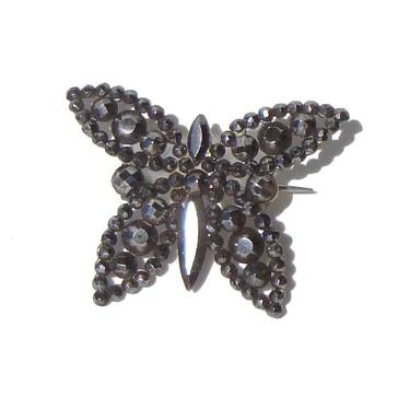 Antique Victorian Butterfly Pin Mourning Brooch 