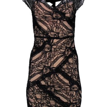 Nicole Miller - Black Lace Plunge Bodycon w/ Twisted Back Sz P