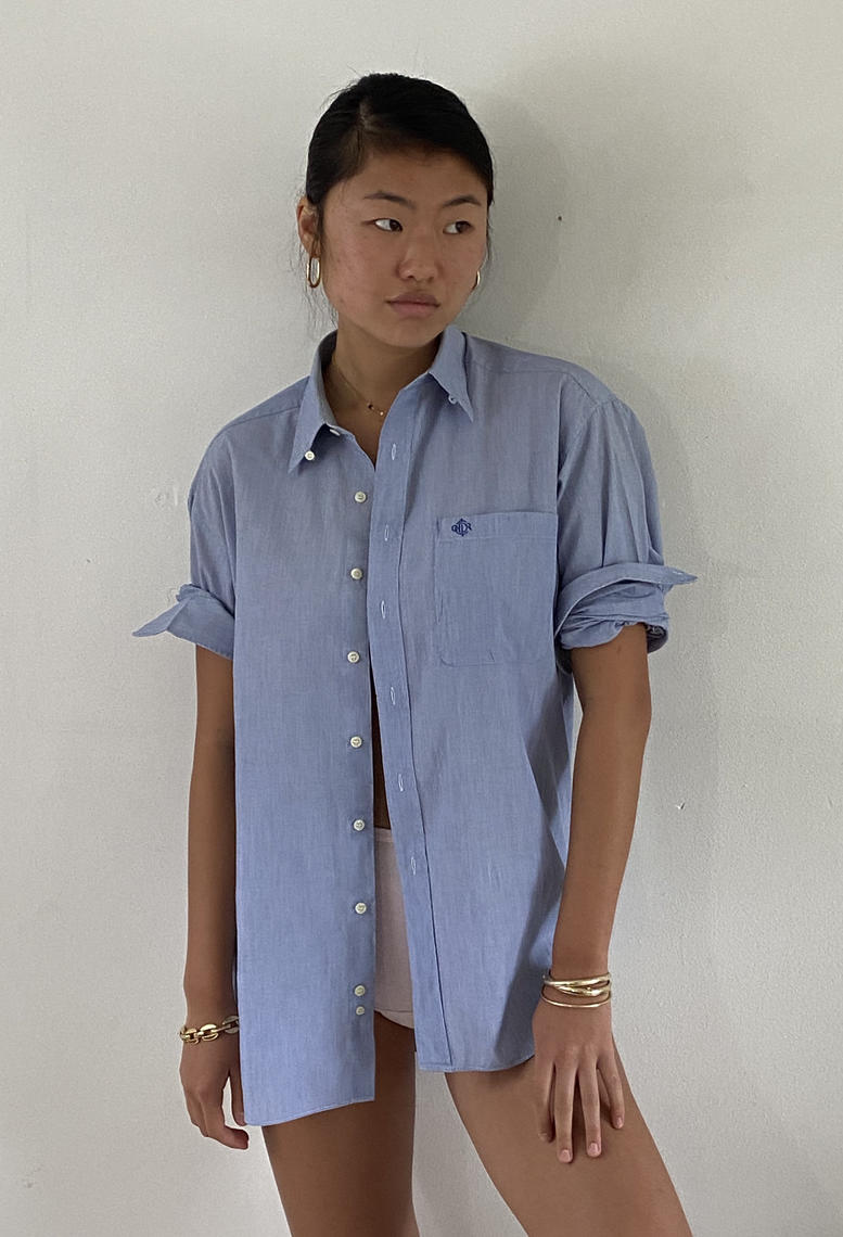 80s Dior button down shirt / vintage Christian Dior Monsieur blue