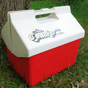 Retro Red and White Double 6 Packer Plastic Thermos Cooler 