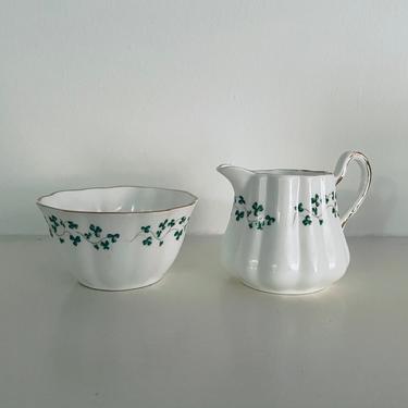 Vintage Royal Tara Fine Bone China &amp;quot;Shamrock&amp;quot; Made in Galway; Made in the Republic of Ireland; Small Sugar Creamer Set 