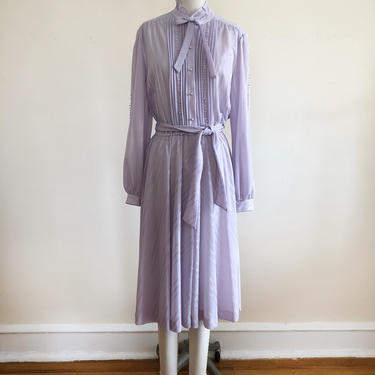 Lavender Prairie Dress with Neck Bow - 1980s 