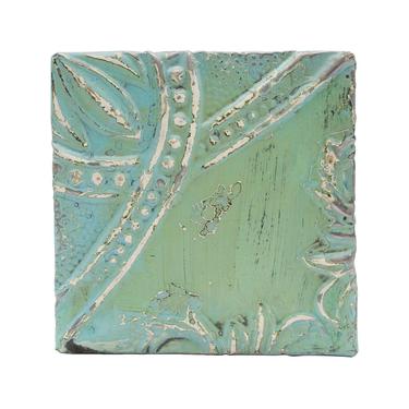 Angled Beaded Green & Teal Antique Tin Panel