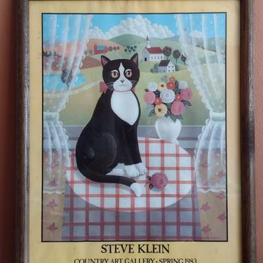 Vintage Steve Klein Lithograph Spring 1983 Art Print Country Cat Farmhouse Portrait Shabby Chic 18x21 