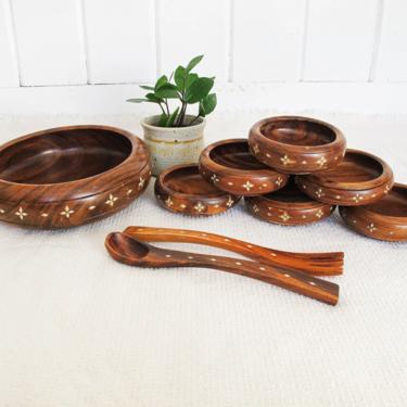 Beautiful Vintage Teak Wood Salad Bowl 8 Piece Set 