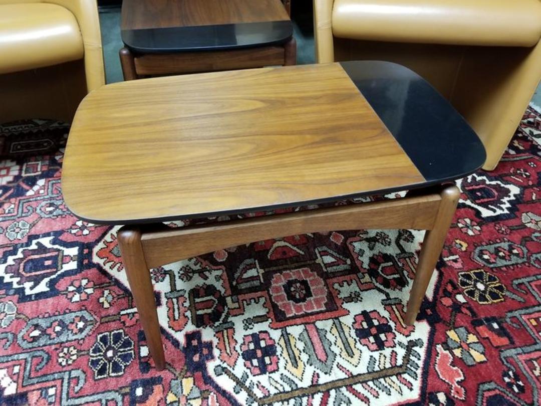 MidCentury Modern walnut and black side table Peg Leg Vintage Beltsville, MD