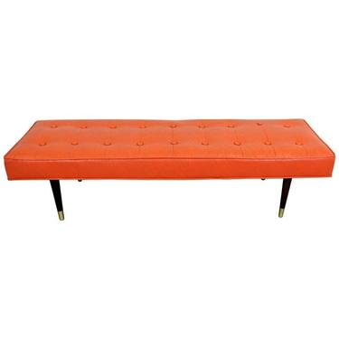 Mid-century Modern Bench Atomic Orange Tufted Walnut Bench 