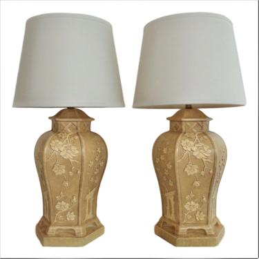 Pair Chinoiserie Pagoda Table Lamps Hollywood Regency Asian Inspired 