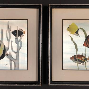 Domika signed Artwork Orginals On Silkscreen set of 2 &amp;quot;Tropical Fish and Corals&amp;quot; 